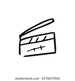 Doodle Film Clapperboard Icon, line hand drawn movie action symbol vector design. Great for mobile app, web design, banner, etc