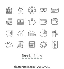 Doodle Financial Icons. Hand Drawn Icon Set.