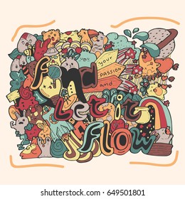 doodle the find the passion hand drawn vector illustration with cute monster