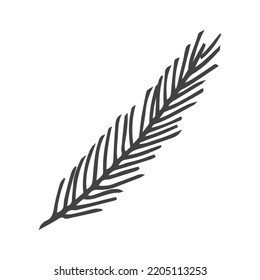 Doodle Of Fir Branch. Hand Drawn Vector Illustration Of Winter Tree Twig Isolated On White Backdrop. Evergreen Sprig Of Pine, Fir, Spruce.