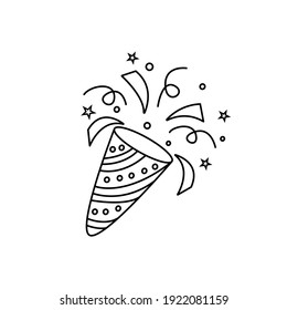Doodle firecracker, party popper isolated on white background. Vector illustration.