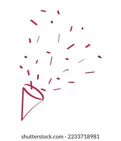 Doodle-Firecracker, Vektorgrafik von Viva Magenta Farbe des Jahres 2023 einzeln auf transparentem Hintergrund. Handgezogener Schilf. Einfaches Party-Popper-Clipelement