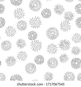Pirotecas de Doodle fondo impecable. Diseño de papel tapiz de la Navidad dibujado a mano. Patrón de estallidos festivos.