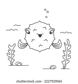 Doodle fish ball, coloring book, coloring page