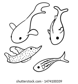 doodle fish collection illustration vector