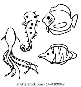 doodle fish collection illustration vector
