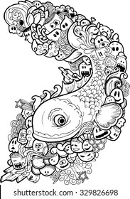 Doodle fish, Hand drawn illustration