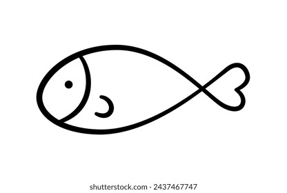 Icono de pez garabato. Pescado de mar dibujado a mano. Los niños dibujan bocetos. Ilustración de vector aislado sobre fondo blanco.