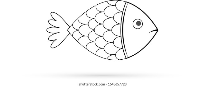 Icono de perro aislado en blanco. Símbolo de marisco. Plantilla de logotipo. Línea de arte de dibujo a mano para niños. Símbolo de club de pesca o tienda en línea. Menú del restaurante. Dibujo de material vectorial de color