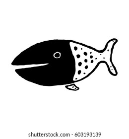 Doodle fish icon isolated on white background. Fish. Vector illustration of an aquarium fish. Hand drawn cartoon fish.