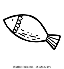 Doodle Fish Illustration, Hand-Drawn Black and  White Vector Art, Playful Fish Design for Children's Books, Decor, and Stationery