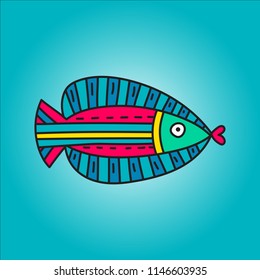 Doodle fish on blue background