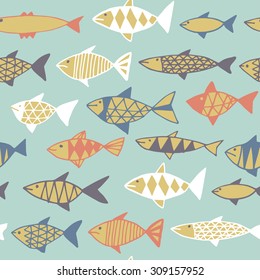 Doodle fish pattern in vector