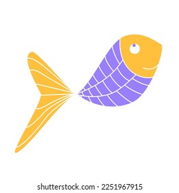 Doodle fish patterned colorful character. Abstract hand drawn marine silhouette. Colorful fantasy naive childish baby nusery scandinavian mascote. Vector illustration.