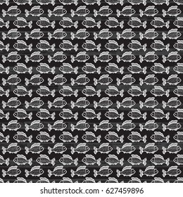 Doodle Fish Seamless pattern. Sea Animals Vector background