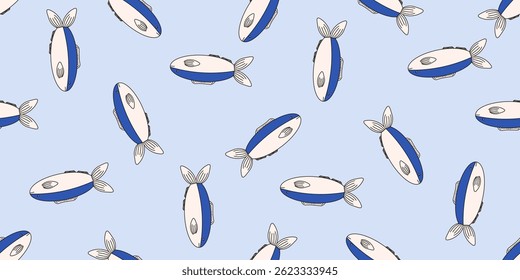 Doodle Fisch Nahtlose Trellis Vorlage Design. Sardinen Vektorgrafik Tapete Stoff Stoffdruck. Einfache italienische Sardinen Ornament. EPS 10