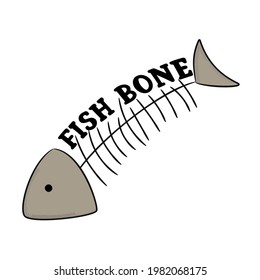 Doodle fishbone isolated on white background, vector illustration.