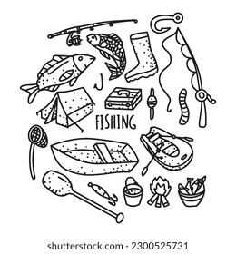 Doodle fishing line art element clipart