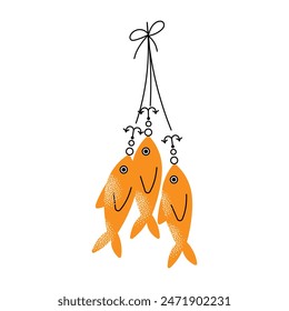 Doodle fishing lure set. Fishery baits of different sizes and shapes for angler. A set of tools for fishing. Fisher accessories with hooks. Vector illustration isolated on background