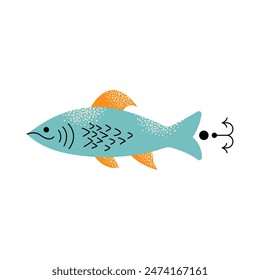 Juego de señuelos de pesca Doodle. Cebos de pesca de diferentes tamaños y Formas para pescador. Un conjunto de herramientas para la pesca. Accesorios Fisher con ganchos. Ilustración vectorial aislada en el fondo