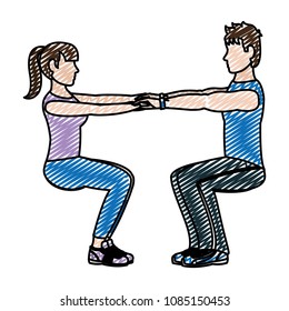doodle fitness woman and man doing squats training