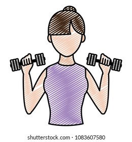 doodle fitness woman training with dumbbels in her hands