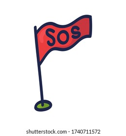 Doodle flag with the inscription SOS. Vector illustration of help and salvation. 