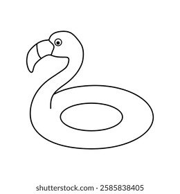 Doodle flamingo floater coloring pages for kids. Trace and color flamingo inflatable ring for swimming pool or beach. Flamingo lifebuoy vector.