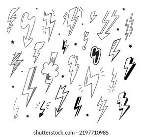 Doodle Flash Set Cartoon Scrawl Thunders Stock Vector (Royalty Free ...