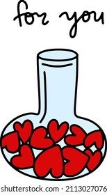 Doodle-Kolben mit Herzen. Einfache Valentinkarte für Paare