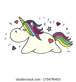 
Doodle, flat, cartoon vector illustration. Cute little unicorn isolated on a white background. fairy-tale character, a small horse with a rainbow mane. design element for children