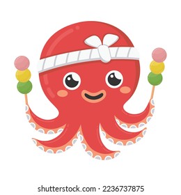 Doodle flat clipart. Asian octopus chef with dango. All objects are repainted.