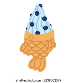 Doodle flat clipart. Asian sweet, biscuit with blueberry filling. All objects are repainted.