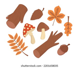 Doodle flat clipart. Autumn set of gifts of nature. All objects are repainted.