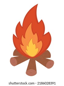 Doodle flat clipart. Burning bonfire for relaxing in the evening at the campsite. All objects are repainted.