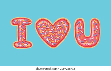 Doodle flat clipart. Cool inscription from donuts. To create charming unique cards for the holiday.