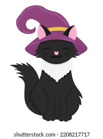 Doodle flat clipart. Cunning cute magical witch cat. All objects are repainted.