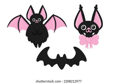 Doodle flach Clip Art. Rutschige Fledermäuse für Heilbutt. Alle Objekte werden neu gestrichen.