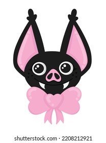 Doodle flat clipart. A cute black bat with a bow tie. All objects are repainted.