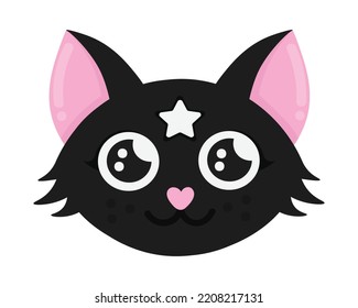 Doodle Flat Clipart. Cute Cat Face. All Objects Are Repainted.