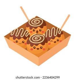Doodle flat clipart. Cute takoyaki, Asian street food. All objects are repainted.
