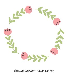 doodle flat clipart delicate spring wreath of flowers and branches
