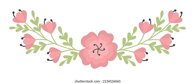 doodle flat clipart delicate spring wreath of flowers and branches