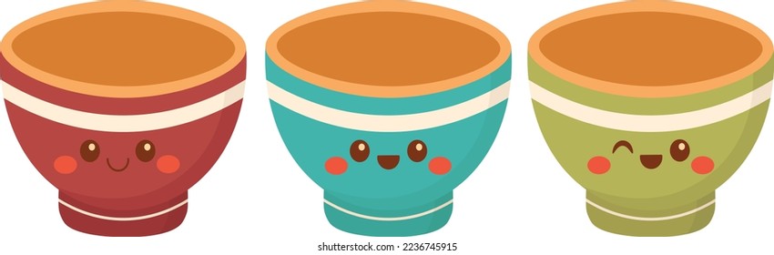 Doodle flat clipart. Empty Asian bowl. All objects are repainted.