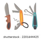 Doodle flat clipart. Folding knife for the traveler. All objects are repainted.