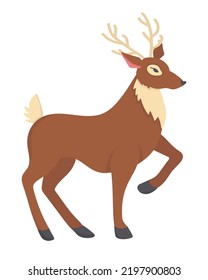 Doodle flach Clip Art. Räucherlicher Waldhirsch. Alle Objekte werden neu gestrichen.