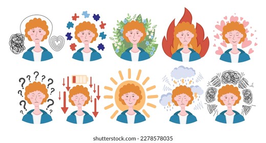 Doodle Flat Clipart. Illustration about mental health. All Objects Are Repainted.