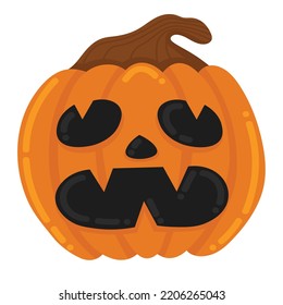 Doodle Flat Clipart. Large Carved Pumpkin For Halloween Decoration. All Objects Are Repainted.