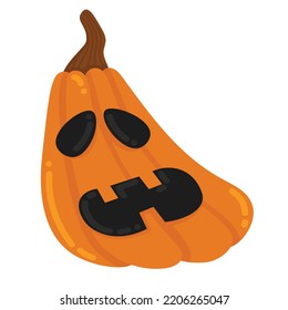 Doodle Flat Clipart. Large Carved Pumpkin For Halloween Decoration. All Objects Are Repainted.