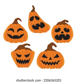 Doodle Flat Clipart. Large Carved Pumpkin For Halloween Decoration. All Objects Are Repainted.